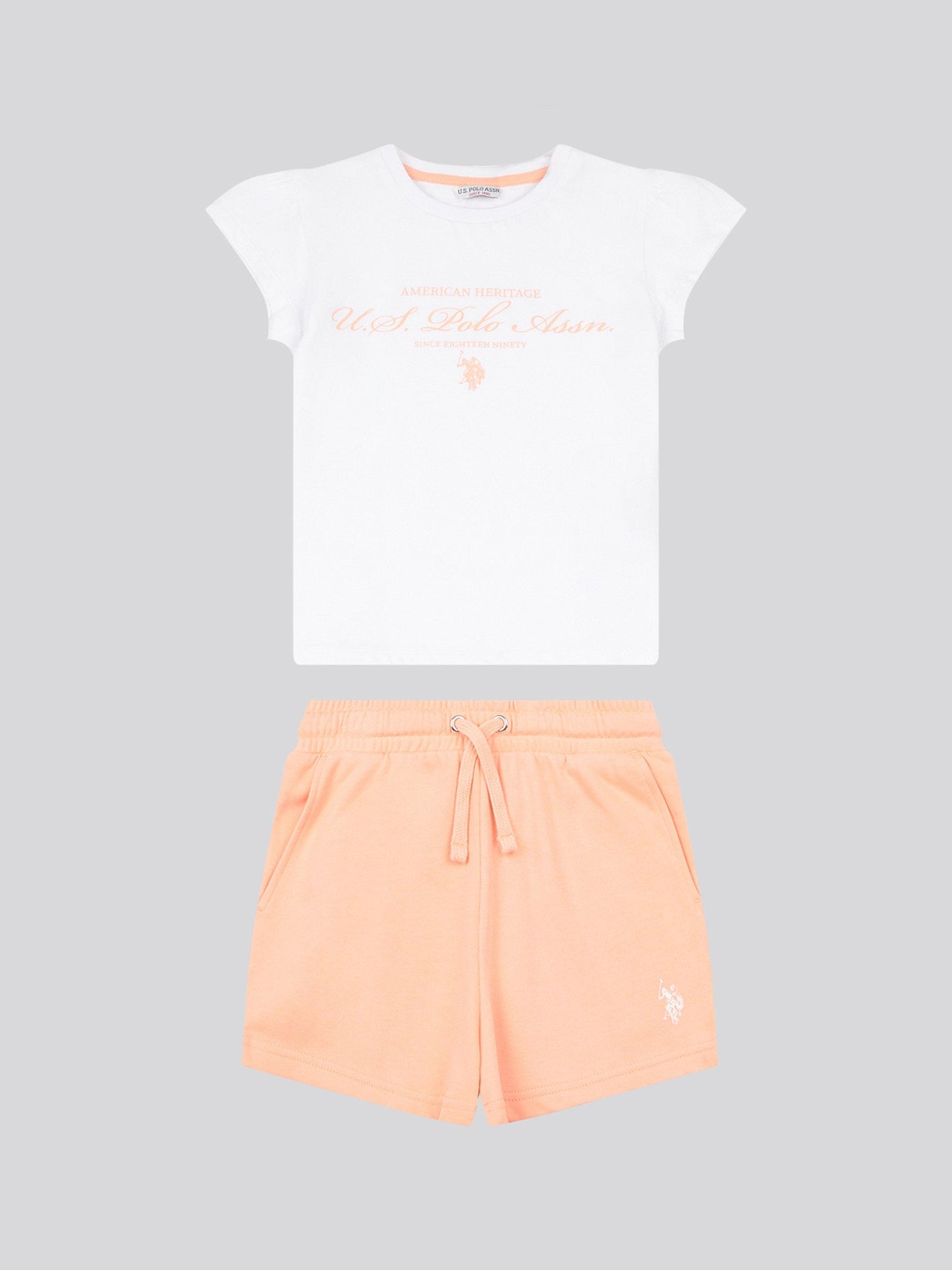 Girls Script Graphic T-Shirt & Sweat Short Set in Peach Nectar