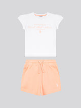 Girls Script Graphic T-Shirt & Sweat Short Set in Peach Nectar