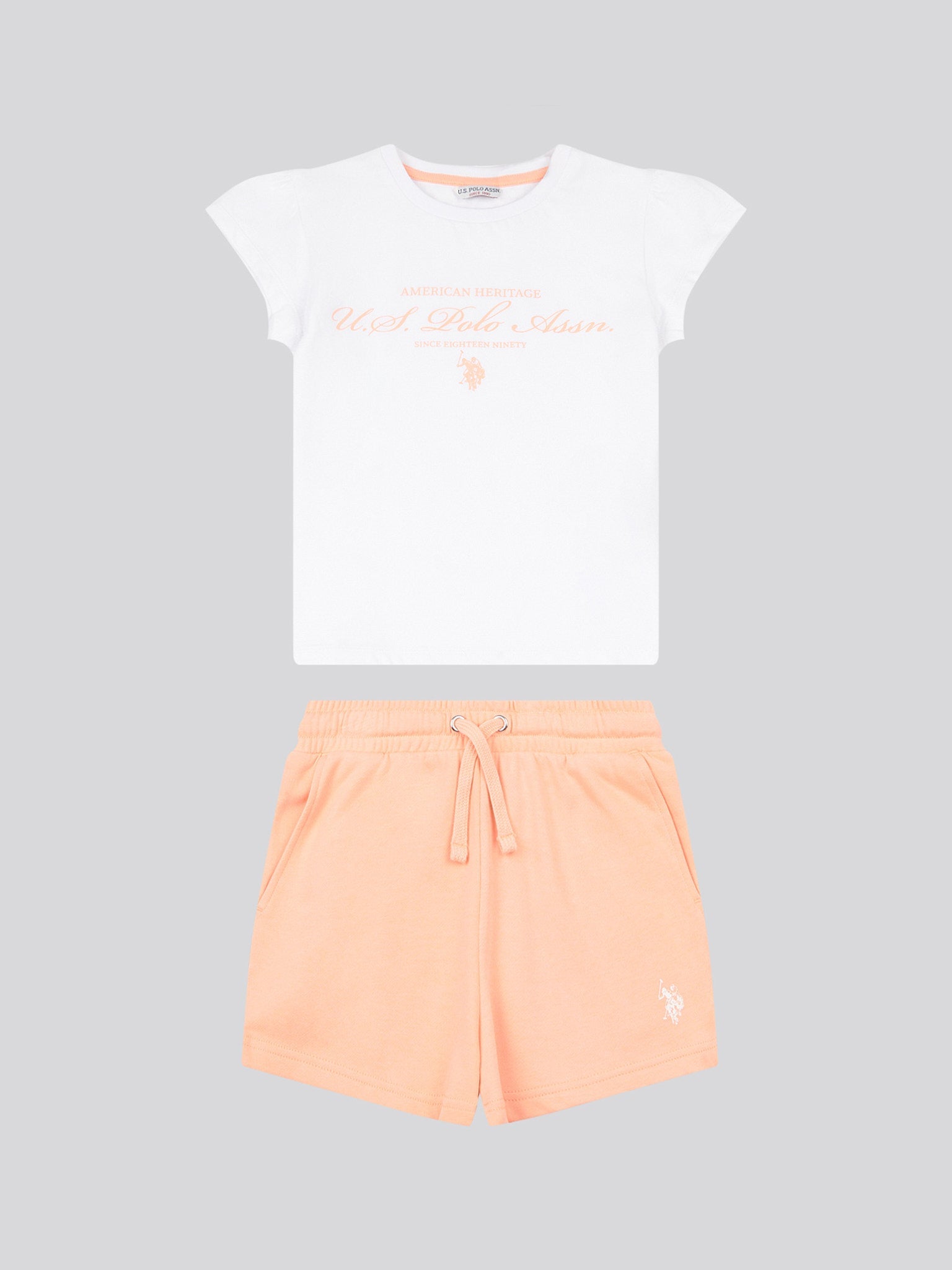 Girls Script Graphic T-Shirt & Sweat Short Set in Peach Nectar