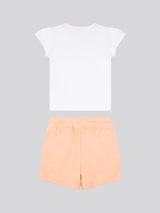 Girls Script Graphic T-Shirt & Sweat Short Set in Peach Nectar