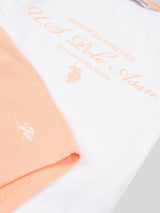 Girls Script Graphic T-Shirt & Sweat Short Set in Peach Nectar