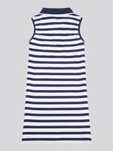 Girls Striped Sleeveless Polo Dress in Navy Iris