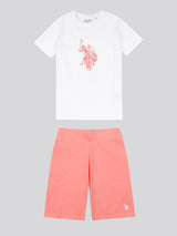 Girls Print T-Shirt & Jersey Short Set Bright White