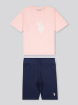 Girls Print T-Shirt & Jersey Short Set Crystal Rose