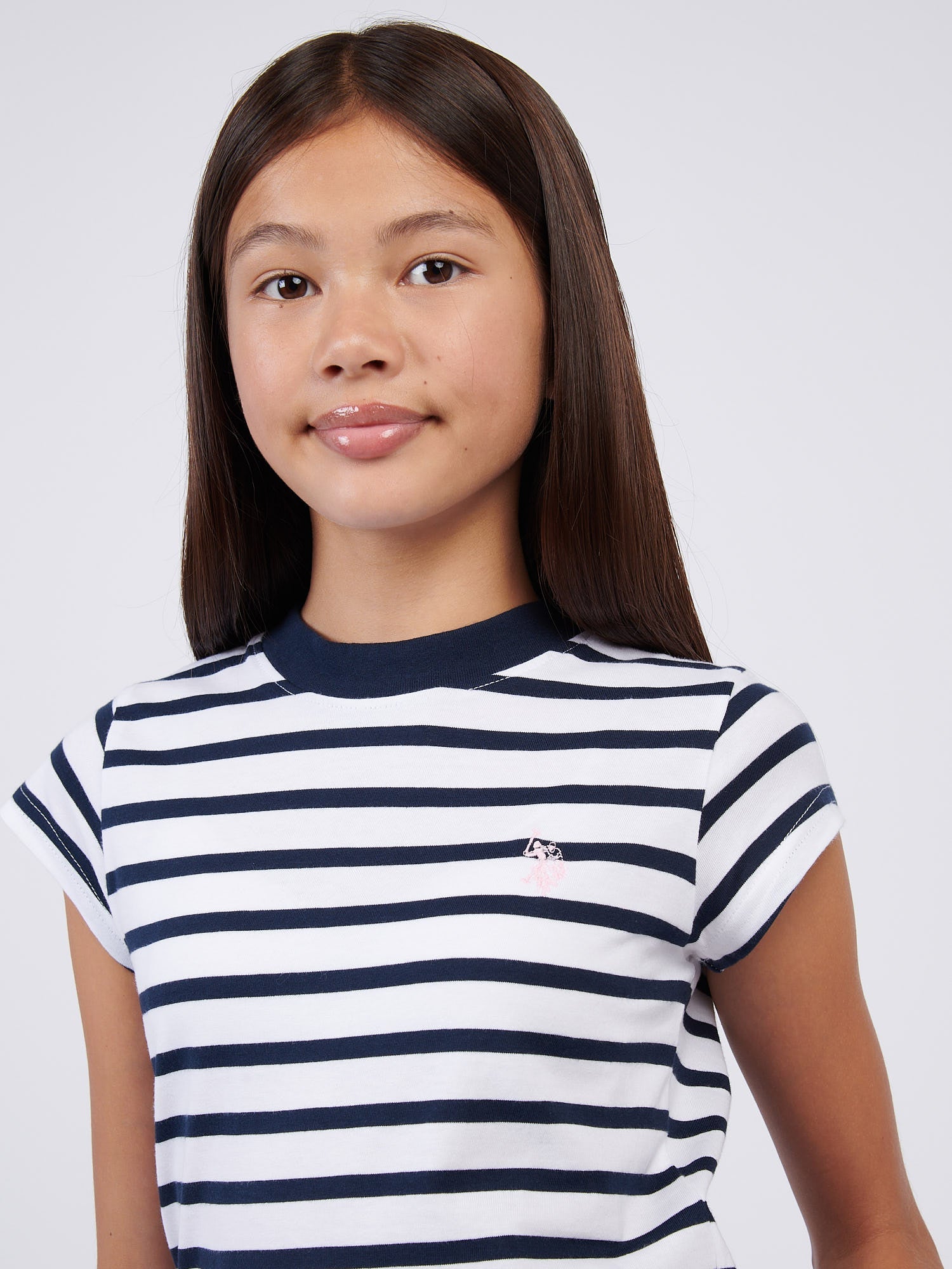 Girls Stripe Cap Sleeve T-Shirt in Navy Iris