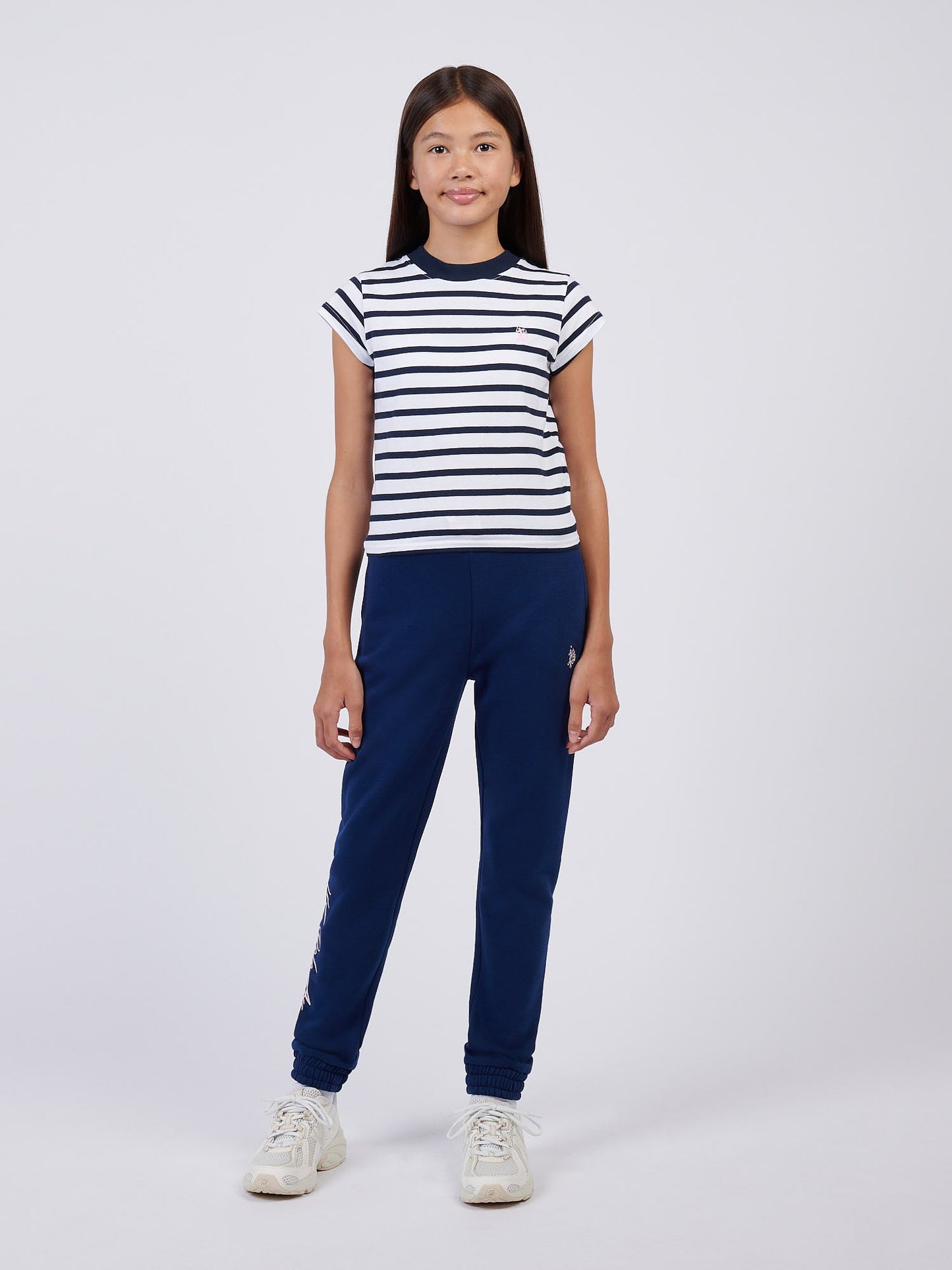 Girls Stripe Cap Sleeve T-Shirt in Navy Iris