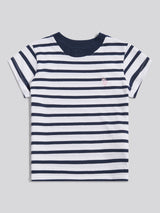 Girls Stripe Cap Sleeve T-Shirt in Navy Iris