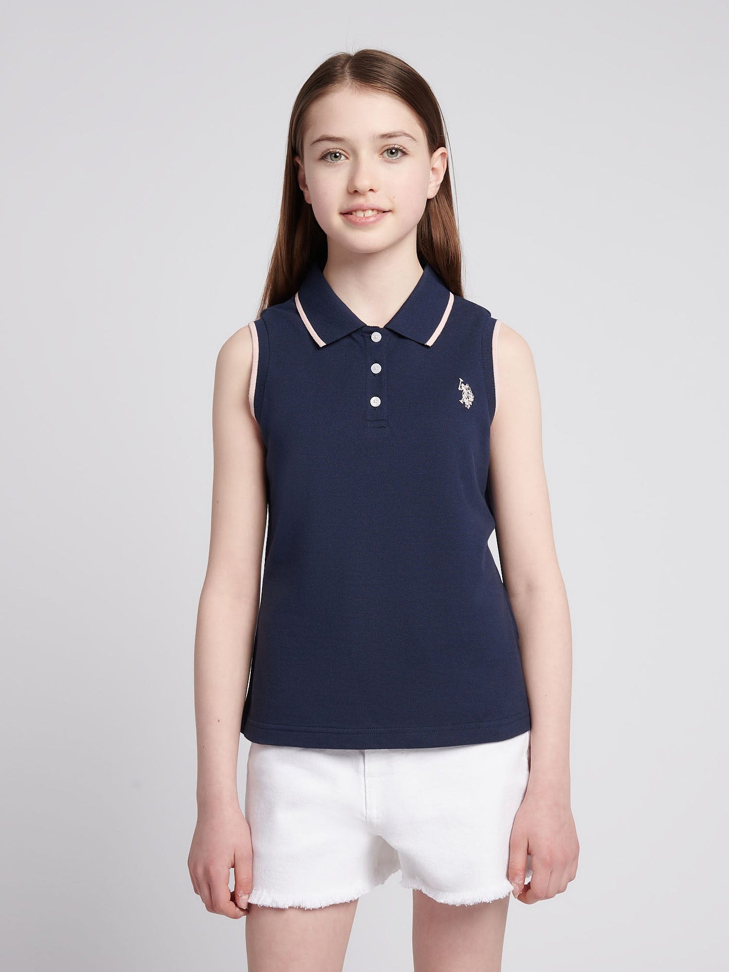 Girls Sleeveless Polo Shirt Navy Iris