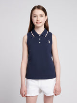 Girls Sleeveless Polo Shirt Navy Iris