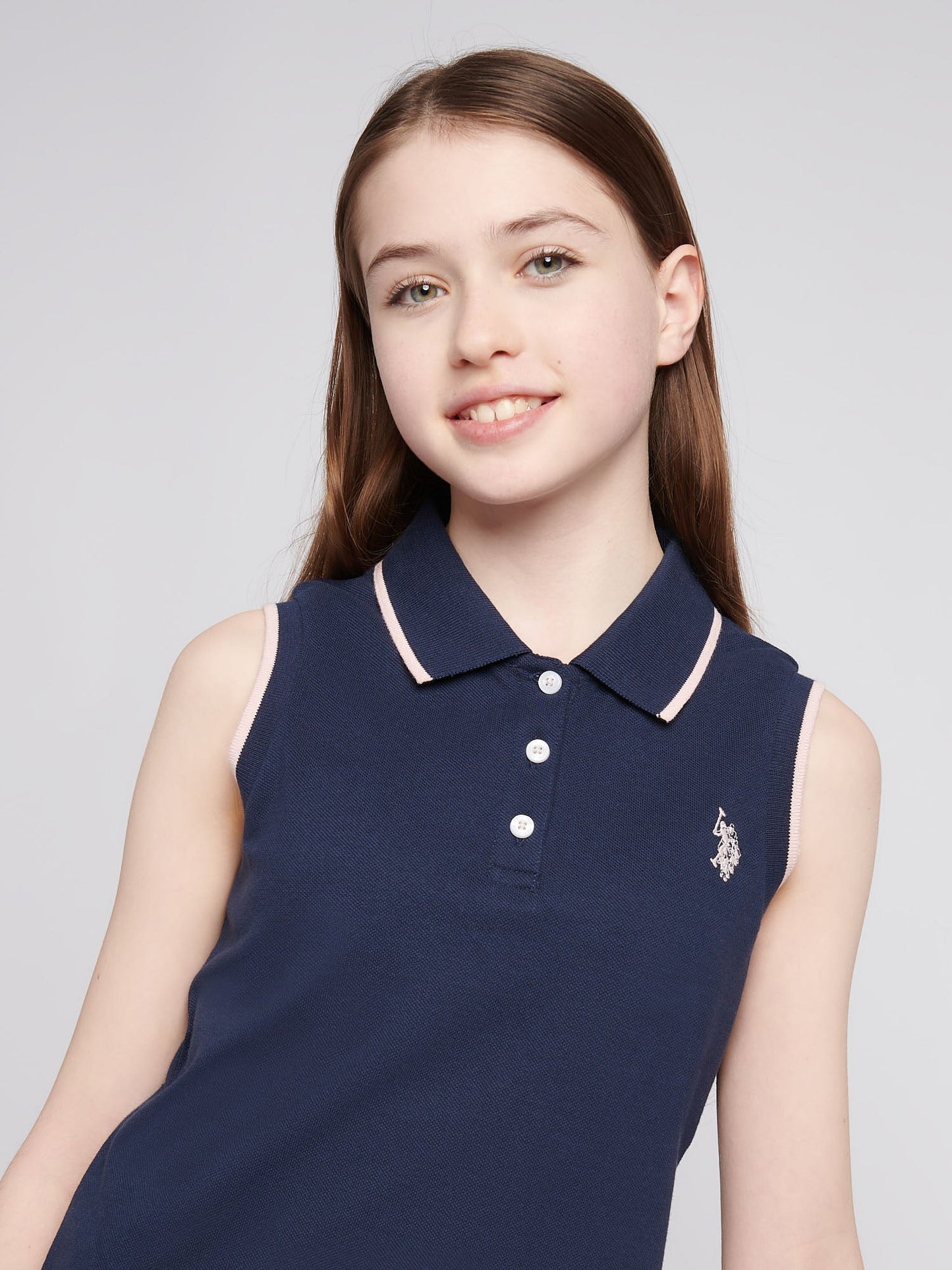 Girls Sleeveless Polo Shirt Navy Iris