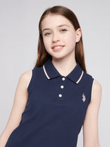 Girls Sleeveless Polo Shirt Navy Iris