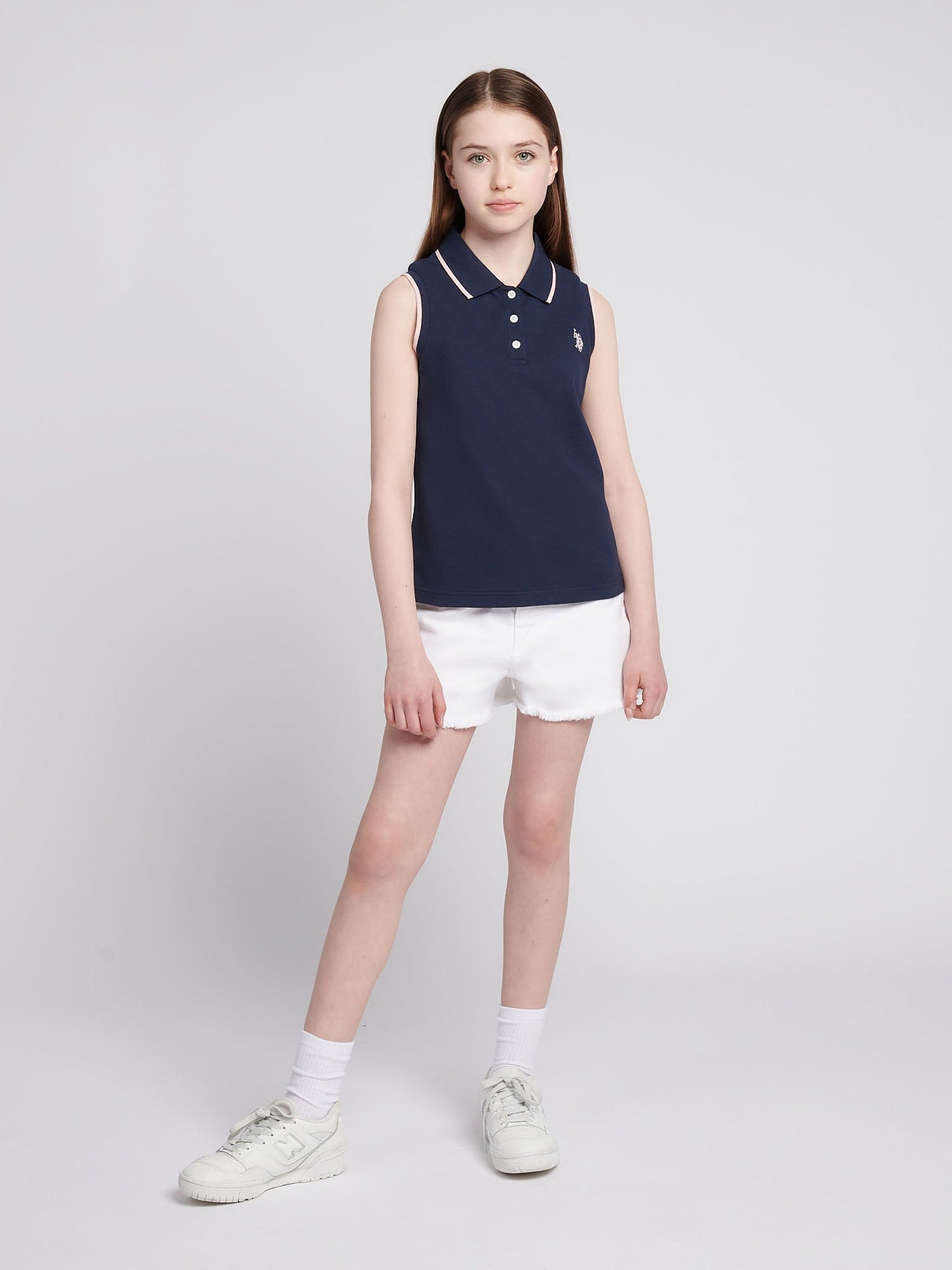 Girls Sleeveless Polo Shirt Navy Iris