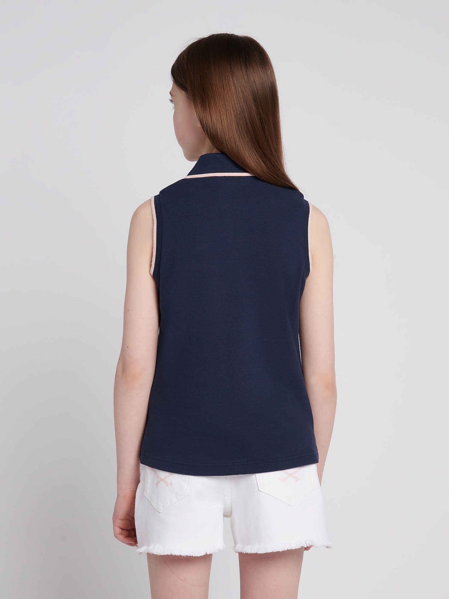 Girls Sleeveless Polo Shirt Navy Iris