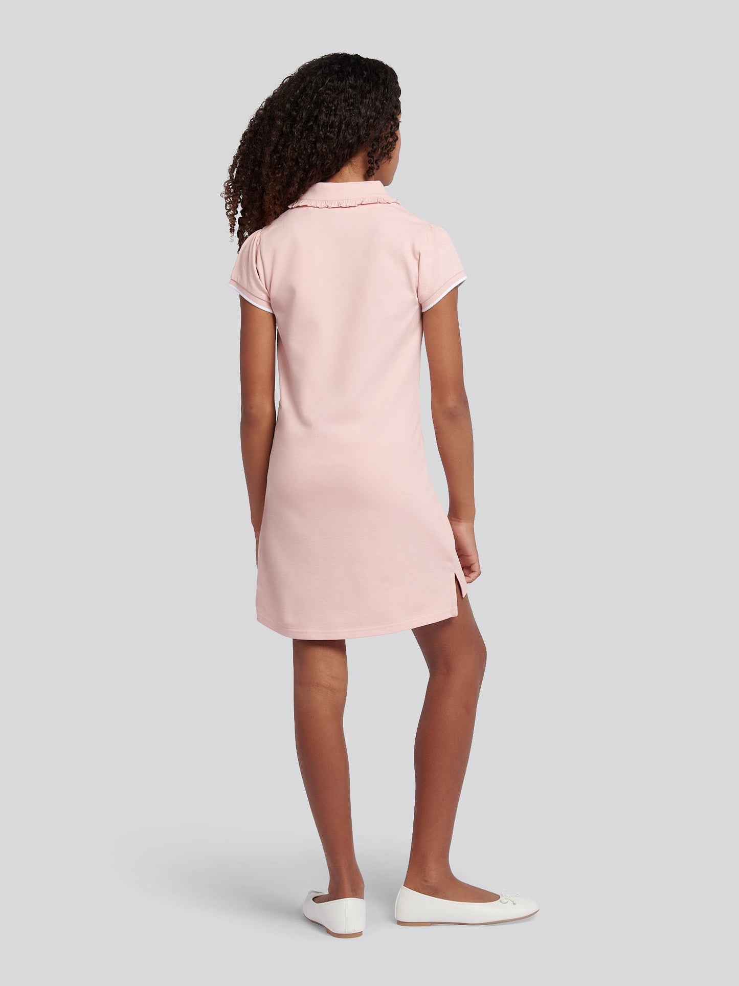 Girls Frill Collar Polo Dress in Crystal Rose