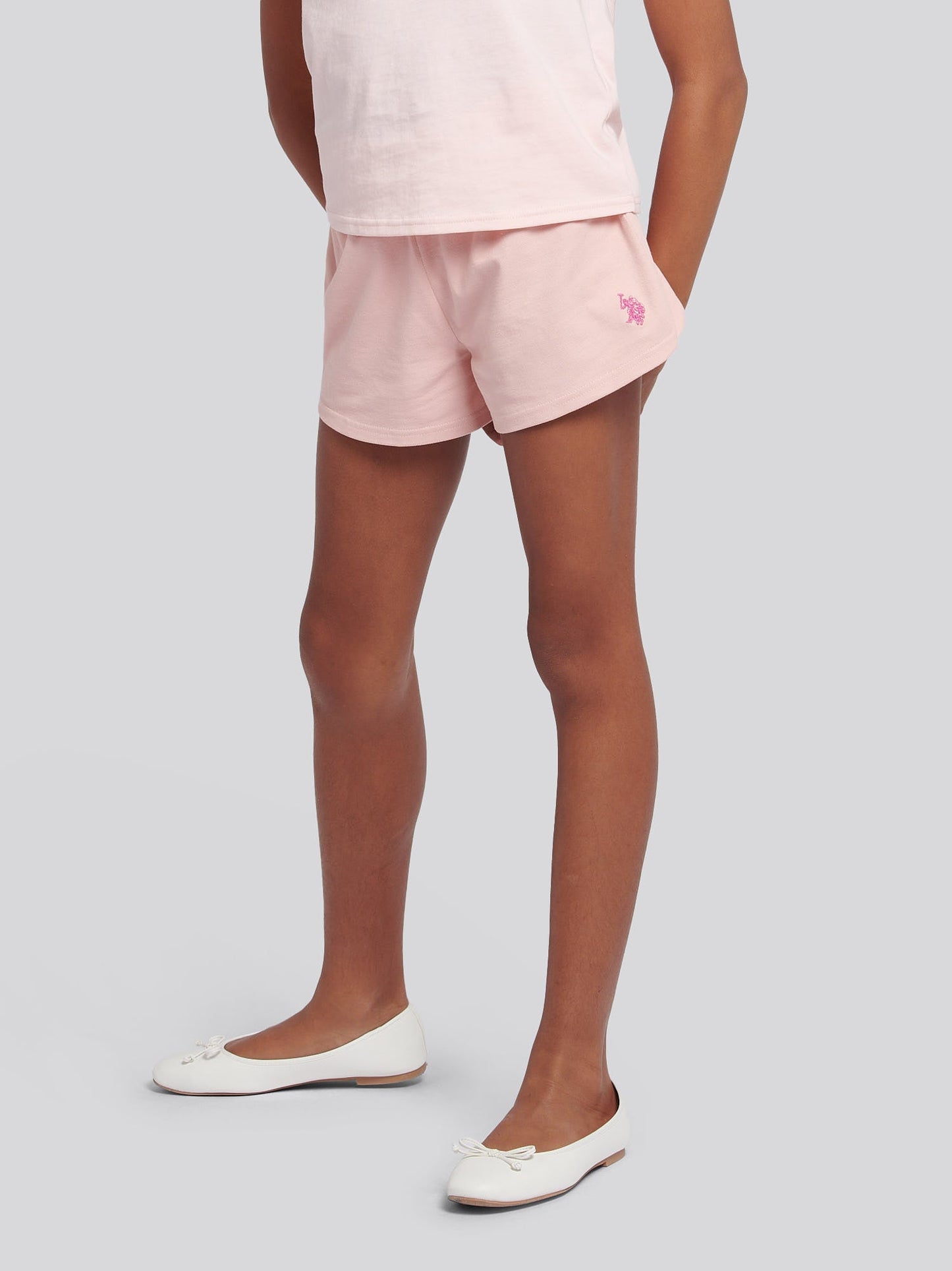 Girls Double Horsemen Top & Pique Short Set in Crystal Rose