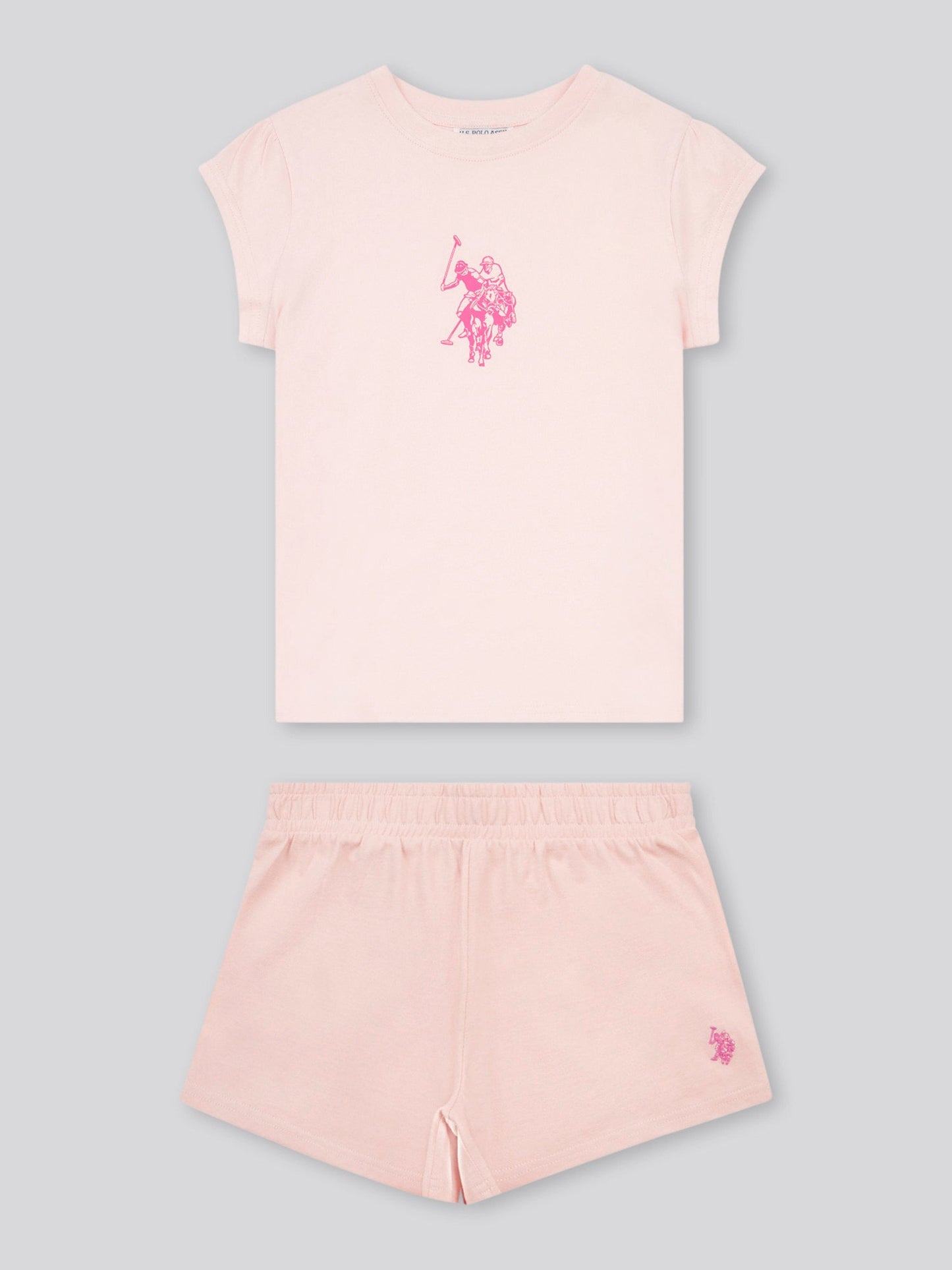 Girls Double Horsemen Top & Pique Short Set in Crystal Rose