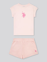 Girls Double Horsemen Top & Pique Short Set in Crystal Rose