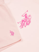 Girls Double Horsemen Top & Pique Short Set in Crystal Rose