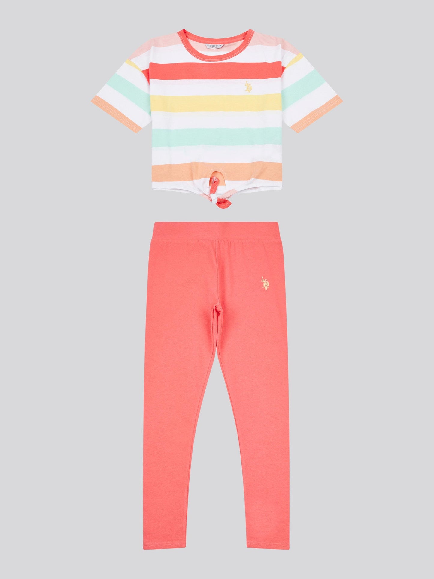Girls Stripe T-Shirt & Legging Set in Sugar Coral