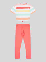 Girls Stripe T-Shirt & Legging Set in Sugar Coral