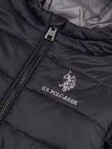 Boys Hooded Quilted Jacket with Peak in Black