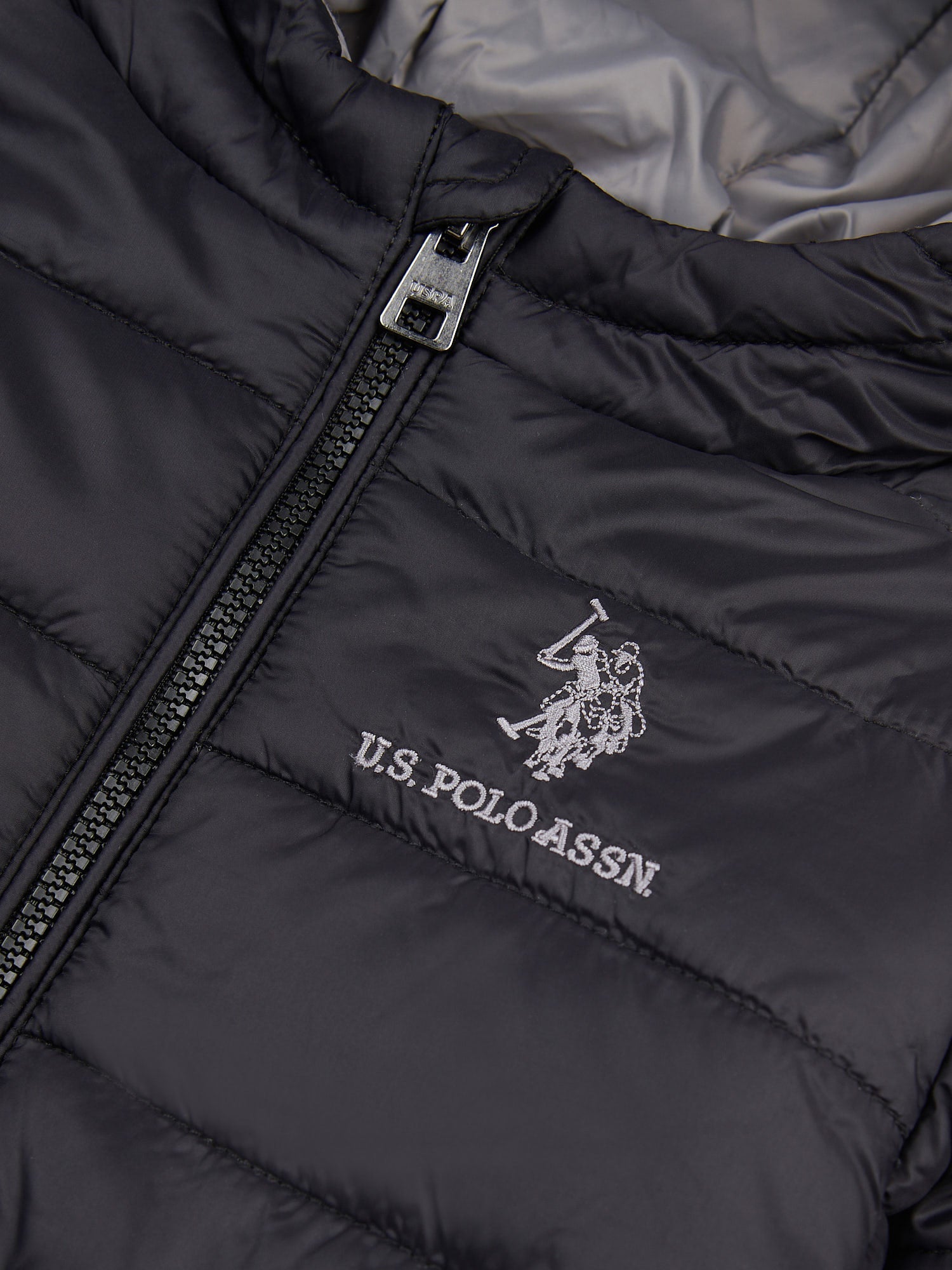 Boys Hooded Quilted Jacket with Peak in Black