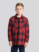 Boys Check Lined Shacket in Haute Red