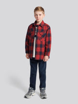Boys Check Lined Shacket in Haute Red