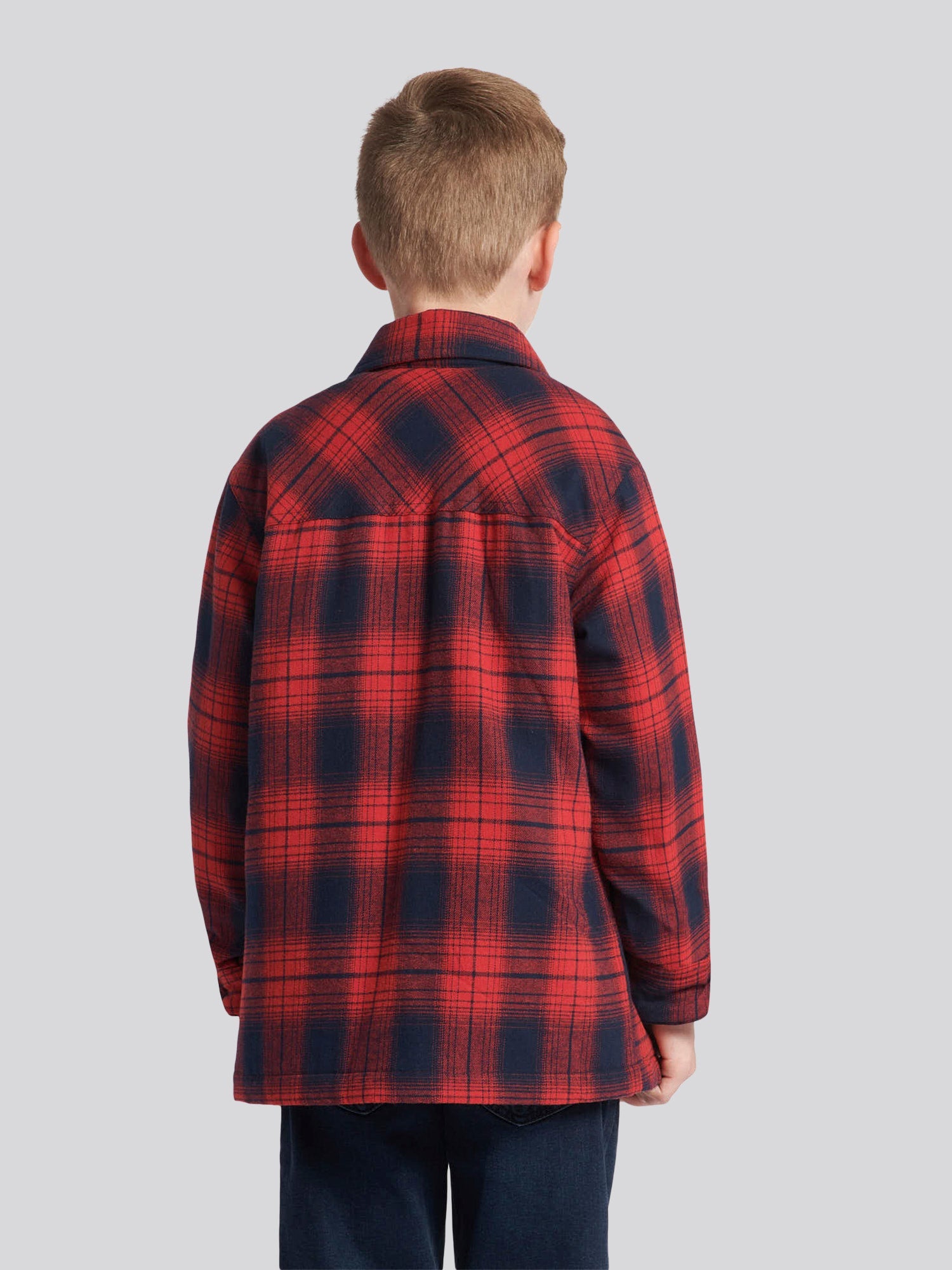Boys Check Lined Shacket in Haute Red