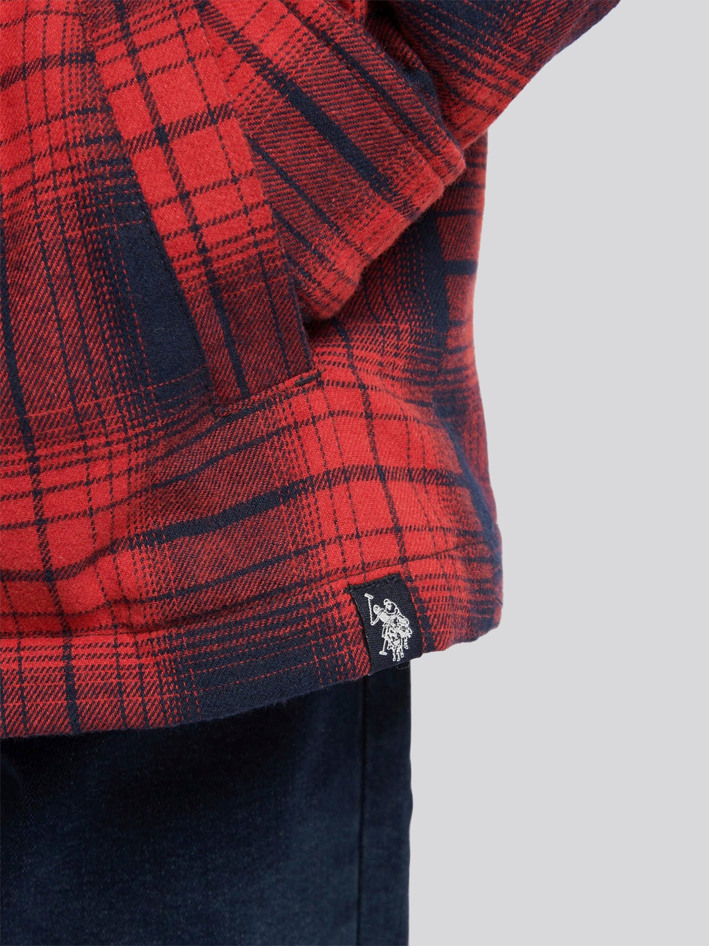 Boys Check Lined Shacket in Haute Red