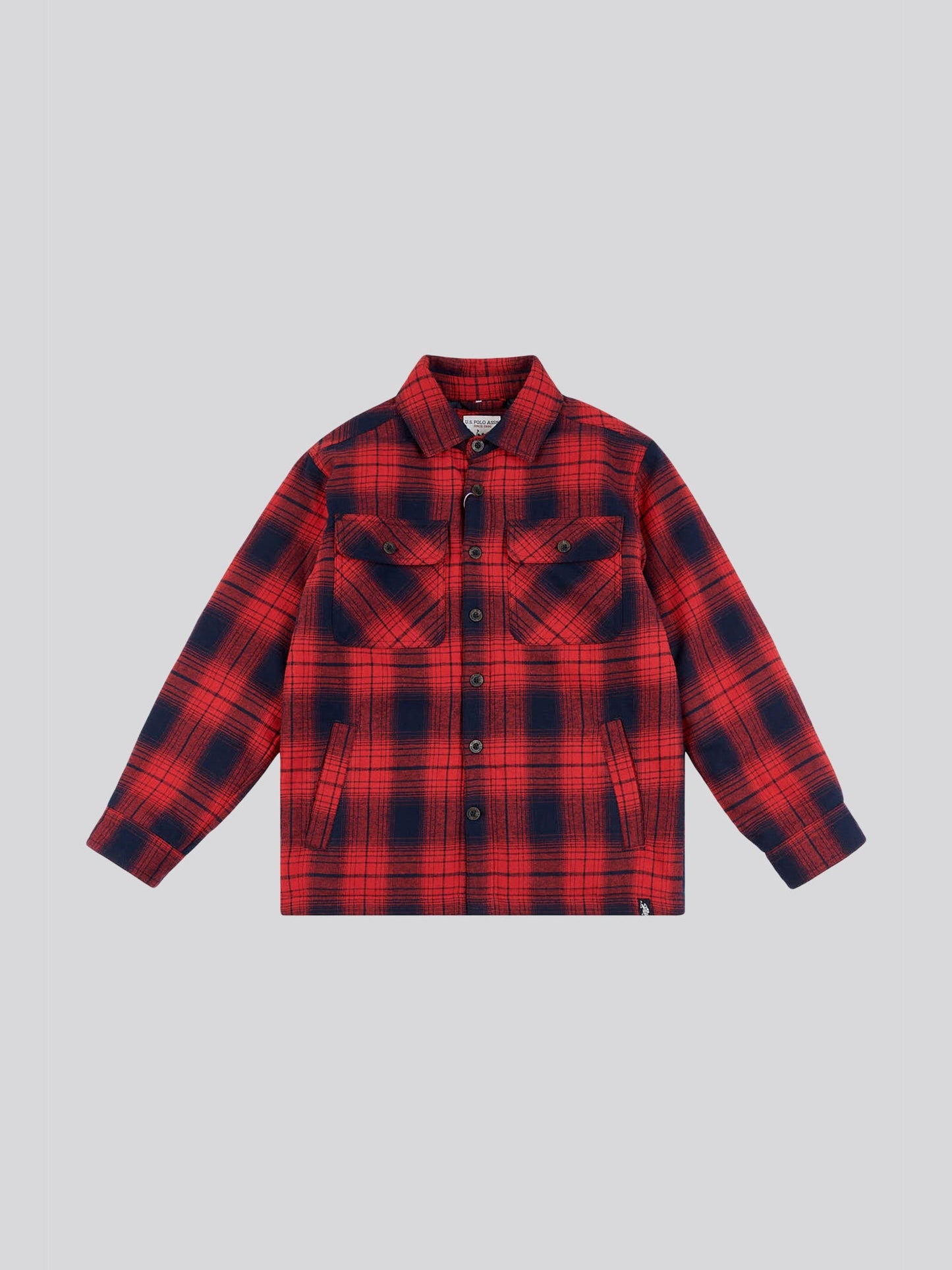 Boys Check Lined Shacket in Haute Red