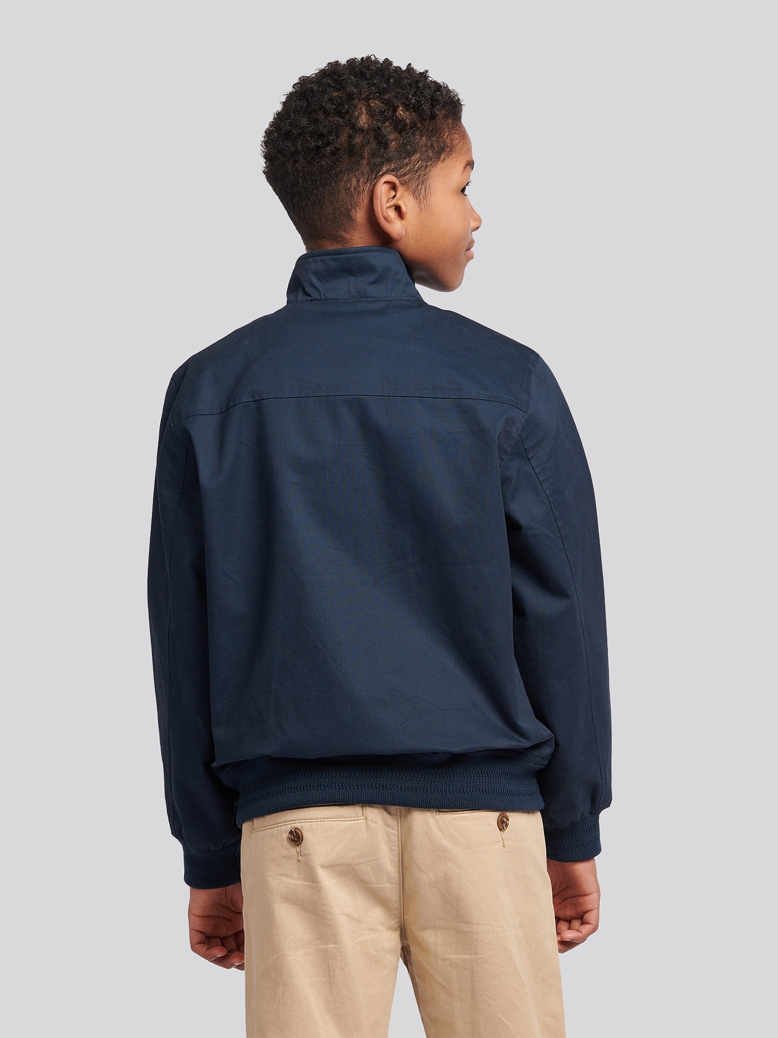 Boys Cotton Twill Harrington Jacket in Dark Sapphire Navy / Haute Red DHM