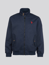 Boys Cotton Twill Harrington Jacket in Dark Sapphire Navy / Haute Red DHM