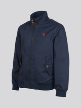 Boys Cotton Twill Harrington Jacket in Dark Sapphire Navy / Haute Red DHM