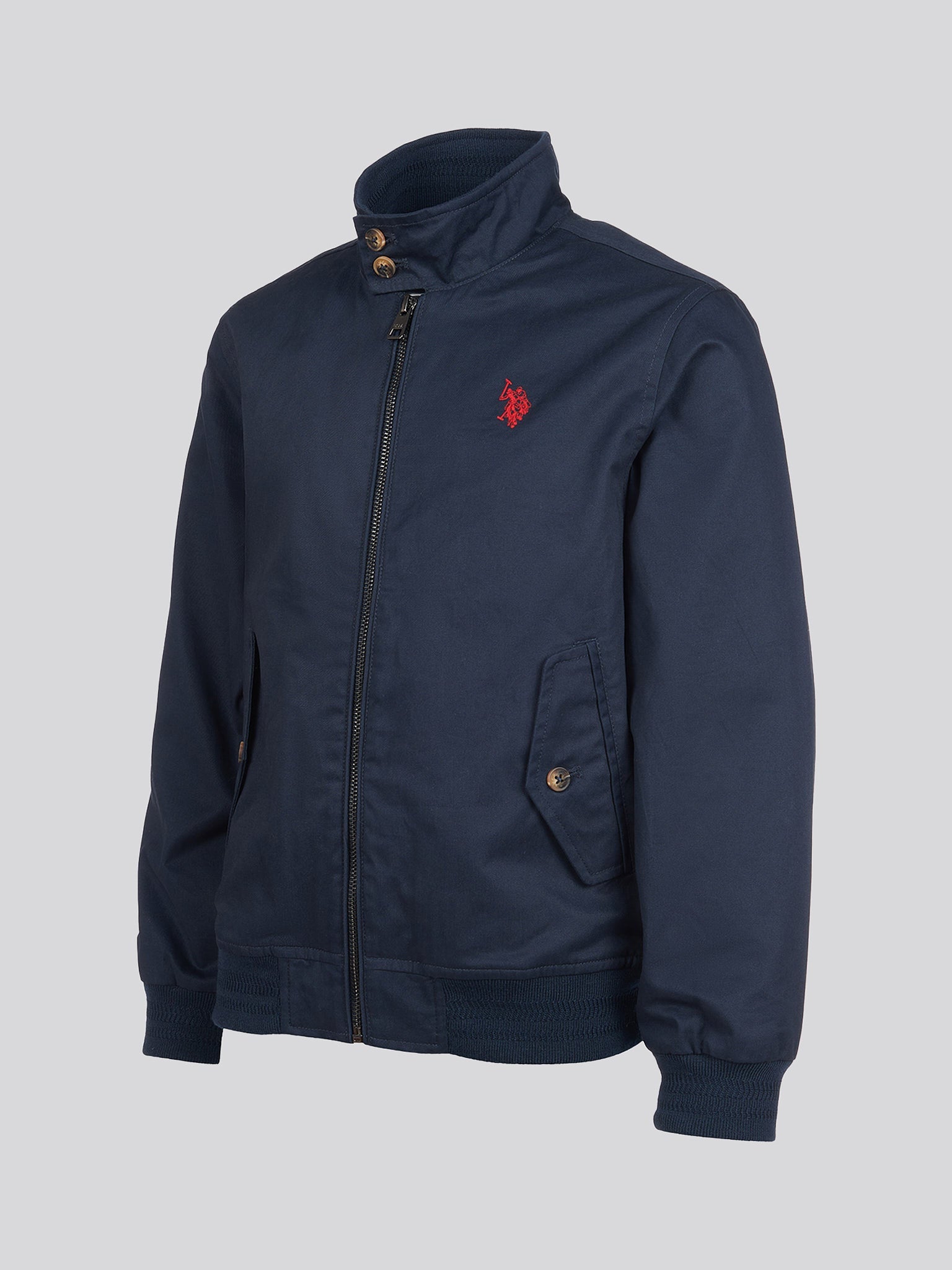 Boys Cotton Twill Harrington Jacket in Dark Sapphire Navy / Haute Red DHM