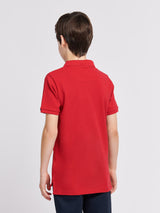 Boys Double Horsemen Polo Shirt in Haute Red