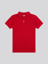Boys Double Horsemen Polo Shirt in Haute Red