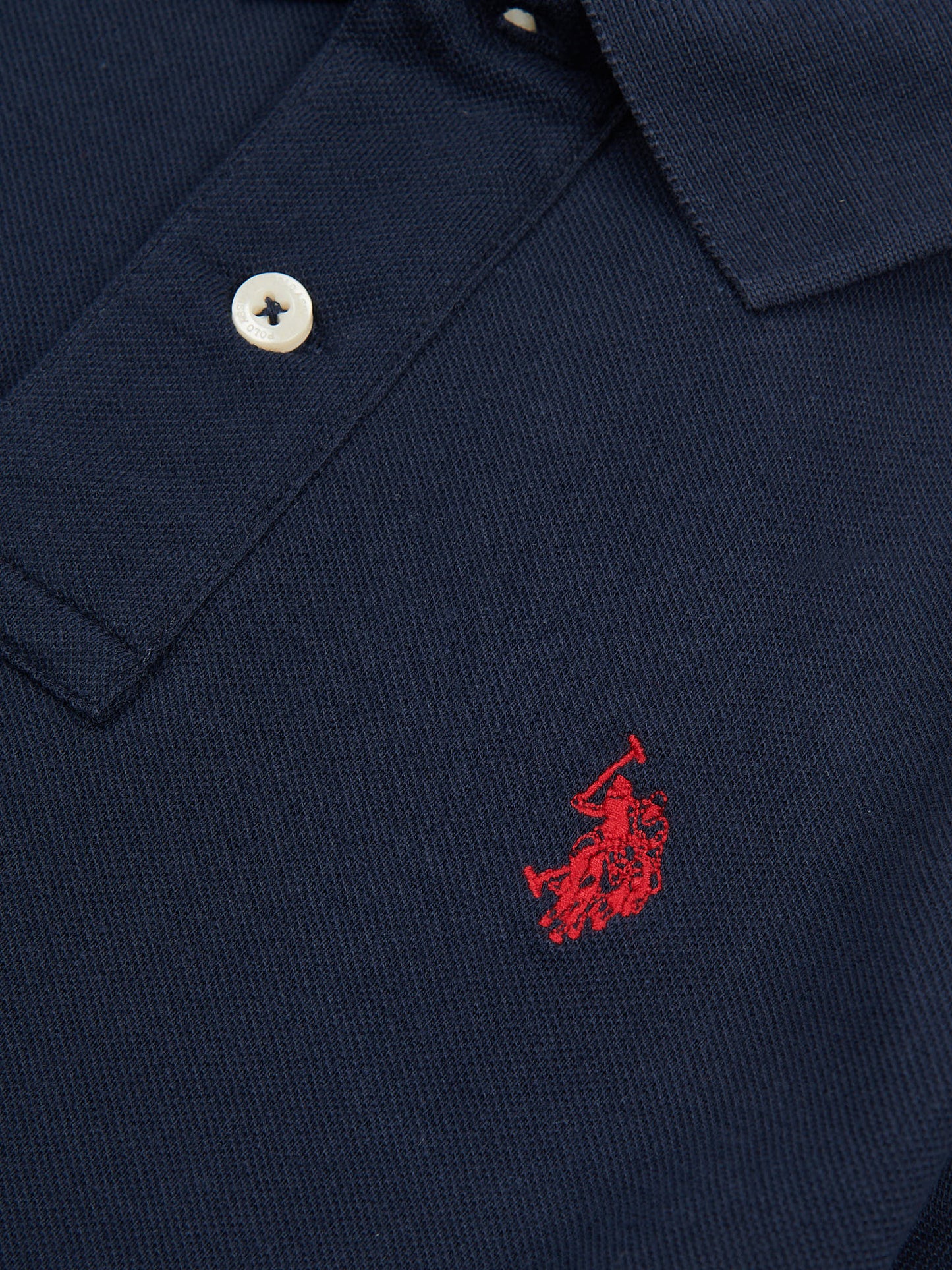Boys Double Horsemen Polo Shirt in Dark Sapphire Navy / Haute Red DHM