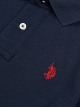 Boys Double Horsemen Polo Shirt in Dark Sapphire Navy / Haute Red DHM