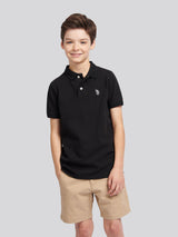 Boys Double Horsemen Polo Shirt in Black Bright White DHM