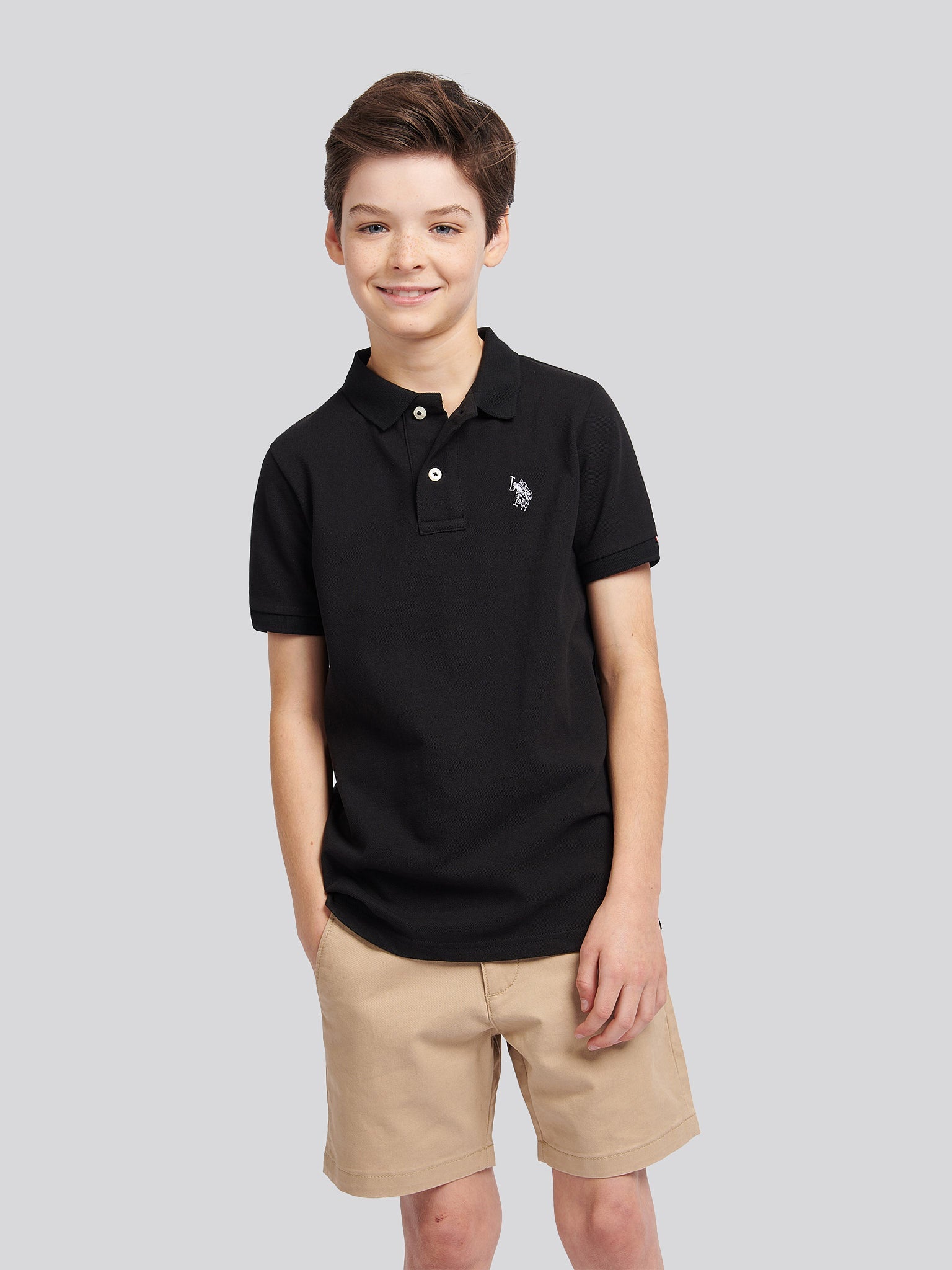 Boys Double Horsemen Polo Shirt in Black Bright White DHM