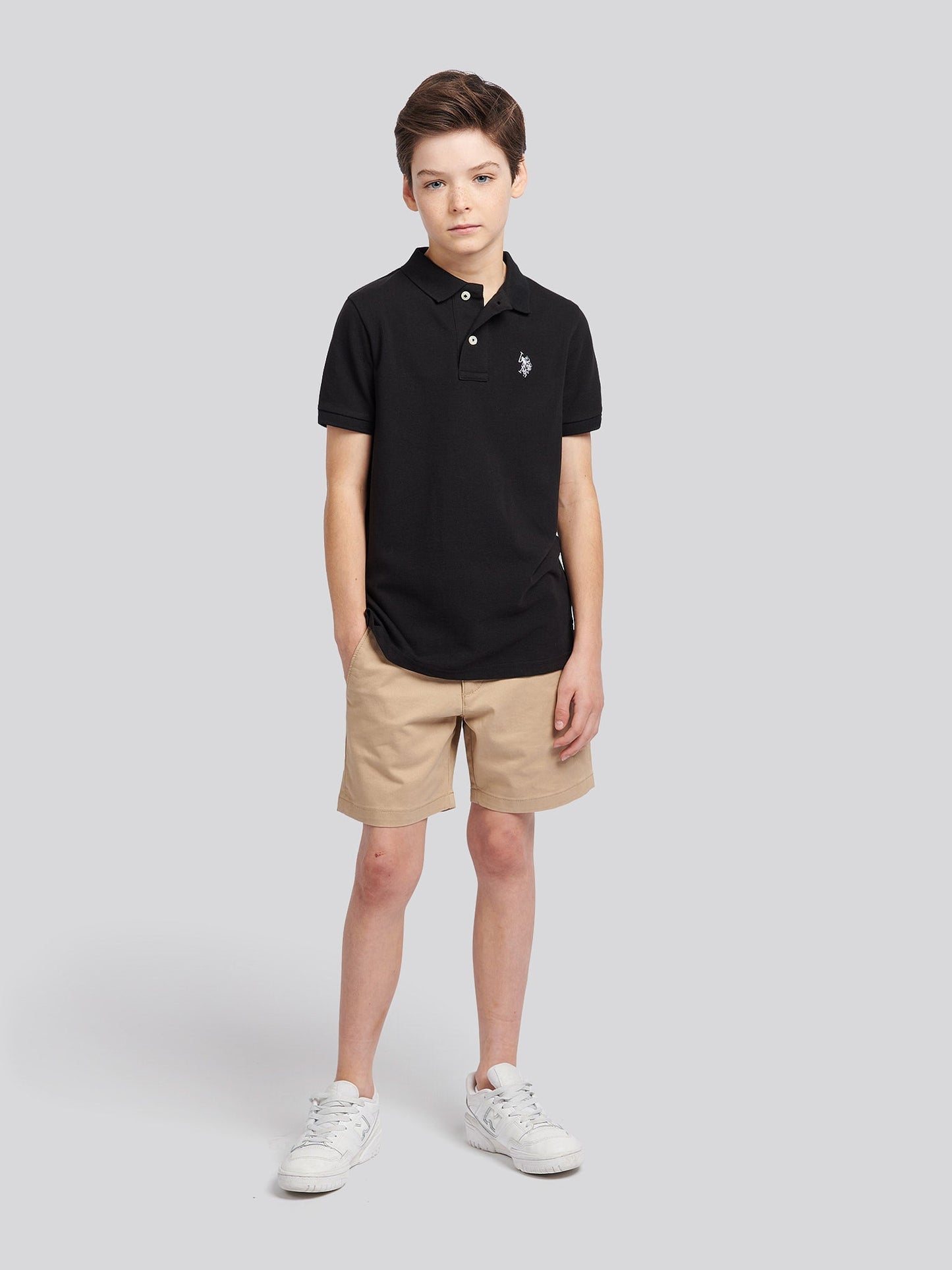 Boys Double Horsemen Polo Shirt in Black Bright White DHM