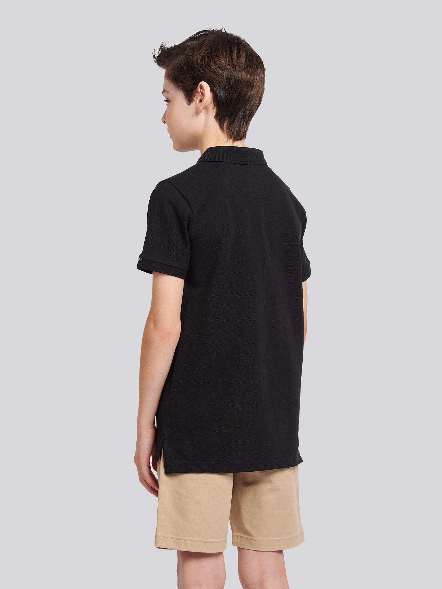 Boys Double Horsemen Polo Shirt in Black Bright White DHM