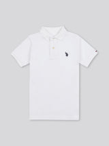 Boys Double Horsemen Polo Shirt in White / Dark Sapphire Navy DHM