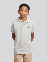 Boys Double Horsemen Polo Shirt in Mid Grey Marl