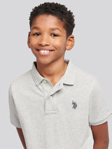 Boys Double Horsemen Polo Shirt in Mid Grey Marl