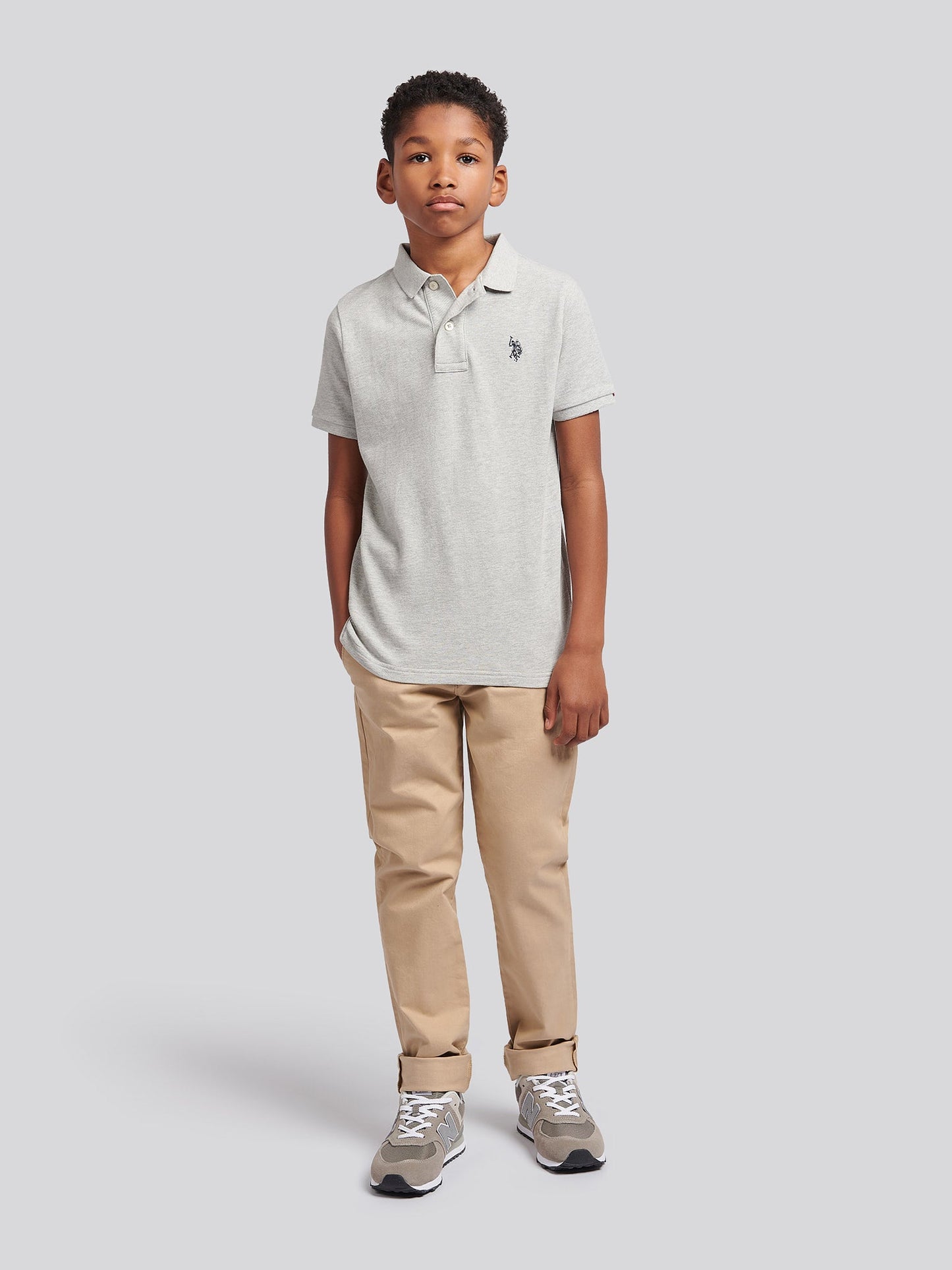 Boys Double Horsemen Polo Shirt in Mid Grey Marl