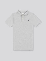 Boys Double Horsemen Polo Shirt in Mid Grey Marl