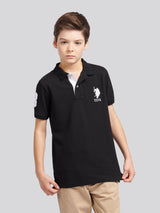Boys Player 3 Polo Shirt in Black Bright White DHM