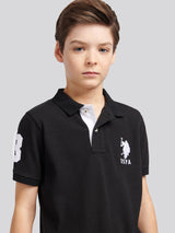 Boys Player 3 Polo Shirt in Black Bright White DHM